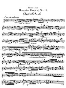 Partition clarinette 1, 2 (A), Hungarian Rhapsody No.13, Andante sostenuto