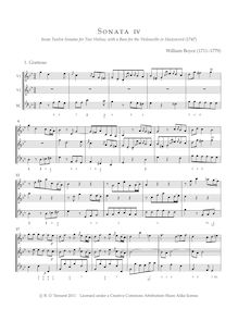 Partition Sonata No.4, 12 sonates pour 2 violons avec a basse pour pour violoncelle ou Harpsicord par William Boyce