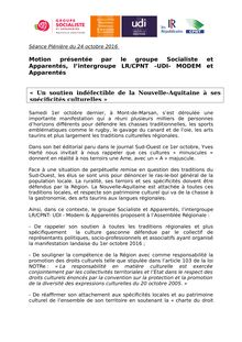 Motion "Un soutien indéfectible de la Nouvelle-Aquitaine à ses spécificités culturelles"