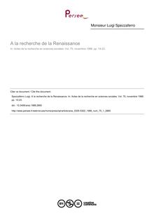 A la recherche de la Renaissance - article ; n°1 ; vol.75, pg 14-23