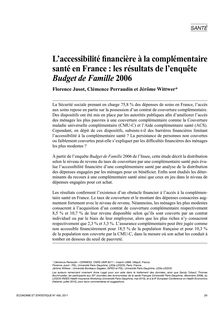 L accessibilité financière à la complémentaire santé en France : les résultats de l enquête Budget de Famille 2006