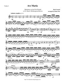 Partition violon 2 , partie, Ave Maria, Méditation sur le Premier Prélude de Piano de S. Bach (original title)
