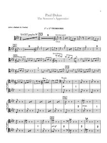 Partition Trombone 1/2 (ténor clef), 1/2 (basse clef), 3, L apprenti sorcier