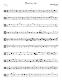 Partition ténor viole de gambe, alto clef, fantaisies pour 4 violes de gambe par Richard Mico