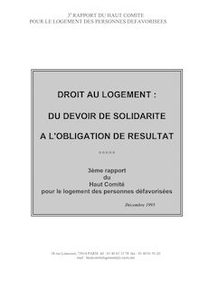 Droit au logement : du devoir de solidarité à l obligation de résultat - 3ème rapport du Haut Comité pour le logement des personnes défavorisées
