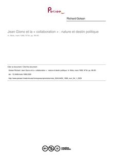 Jean Giono et la « collaboration » : nature et destin politique - article ; n°1 ; vol.54, pg 86-95
