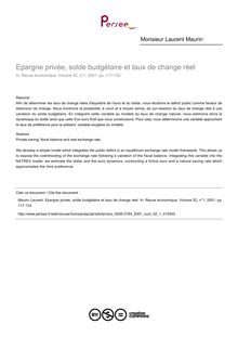 Epargne privée, solde budgétaire et taux de change réel - article ; n°1 ; vol.52, pg 117-133