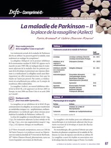 La maladie de Parkinson - II la place de la rasagiline (Azilect)