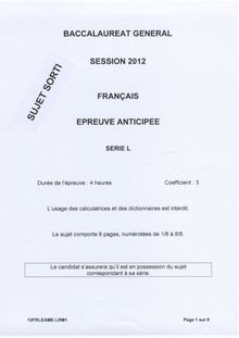 Sujet du bac serie L 2012: Français et littérature-métropole