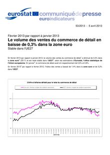 Eurostat : Le volume des ventes du commerce de détail en baisse de 0,3% dans la zone euro