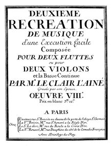 Partition Dessus 2, Deuxième récréation de musique, Suite for 2 flutes or violins and basso continuo