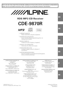 Notice Système de voiture Audio Alpine  CDE-9870R