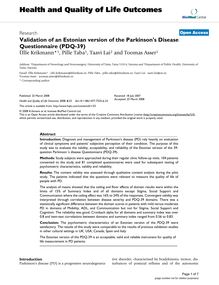 Validation of an Estonian version of the Parkinson s Disease Questionnaire (PDQ-39)