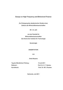 Essays on High Frequency and Behavioral Finance [Elektronische Ressource] / Omid Rezania. Betreuer: S. T. Rachev