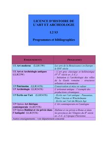 LICENCE D HISTOIRE DE L ART ET ARCHEOLOGIE L2 S3 Programmes et ...