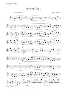 Partition Alto clarinette en E♭, Akane Duet pour flûte et Alto clarinette