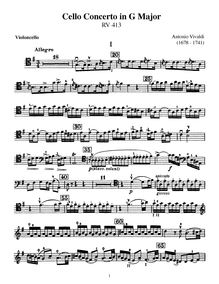 Partition de violoncelle, violoncelle Concerto en G Major, RV 413