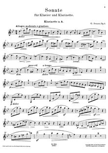 Partition clarinette , partie (en A), Sonate für Klarinette und Pianoforte (G-Dur), Op.5