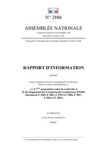 Rapport d information déposé par la Délégation de l Assemblée nationale pour l Union européenne sur le 7ème programme-cadre de recherche et de développement des Communautés européennes (PCRD)