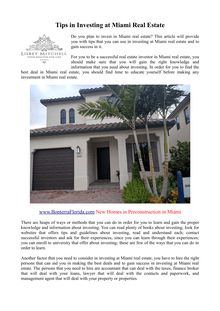 Tips in Investing at Miami Real Estate