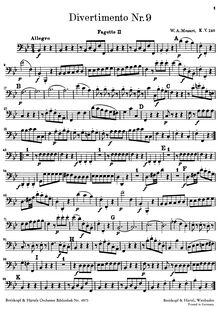 Partition basson 2, Divertimento, Divertimento No.9, B♭ major, Mozart, Wolfgang Amadeus