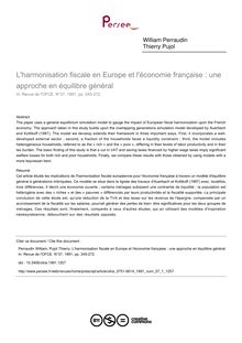L harmonisation fiscale en Europe et l économie française : une approche en équilibre général - article ; n°1 ; vol.37, pg 245-272