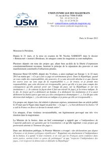 Lettre ouverte du président de l'USM, Christophe Regnard, à François Hollande