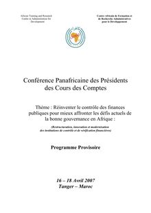 Programme de la conférence panafricaine des présidents des cours des  comptes