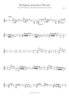 Partition , Allegro, violon Sonata, Violin Sonata No.1, C major par Wolfgang Amadeus Mozart