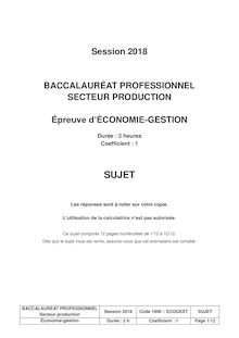 Sujet Bac Pro 2018  Eco Gestion