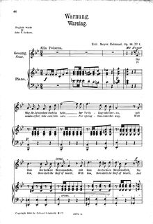 Partition , Warnung (B♭ major), Drei chansons, Meyer-Helmund, Erik
