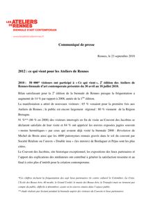 Communiqué de presse 2012 : ce qui vient pour les Ateliers de Rennes