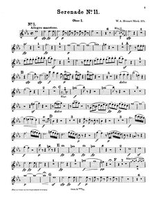Partition hautbois 1, Serenade, Serenade No.11 ; Serenade for Winds