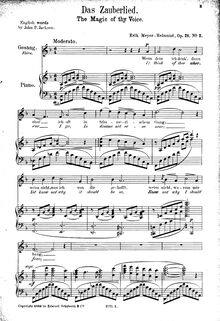 Partition , Das Zauberlied (F major), Drei chansons, Meyer-Helmund, Erik