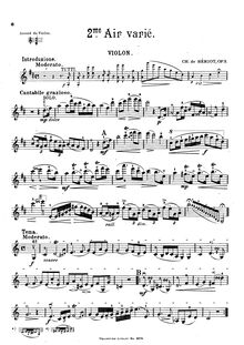Partition de violon, Air avec Variations No.2, Op.2, Bériot, Charles-Auguste de