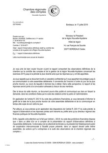 Troisième rapport de la chambre des comptes sur la fusion des Régions Aquitaine, Limousin, Poitou-Charentes