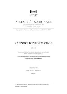 Rapport d information déposé par la Délégation de l Assemblée nationale pour l Union européenne, sur la modification du mode de scrutin applicable aux élections européennes