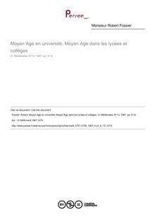 Moyen Age en université, Moyen Age dans les lycées et collèges - article ; n°13 ; vol.6, pg 9-12