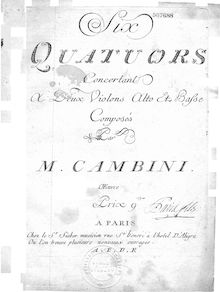 Partition violoncelle, 6 corde quatuors, Op.16, T.55-60, Cambini, Giuseppe Maria