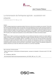 La transmission de l entreprise agricole : succession non préparée - article ; n°1 ; vol.170, pg 14-16