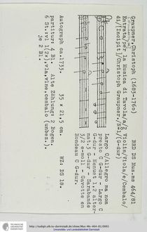 Partition complète et parties, Entrata per la Musica di Tavola en G major, GWV 453