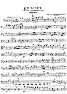 Partition basson, quintette, Квинтет, B♭ major, Rimsky-Korsakov, Nikolay