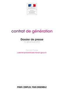 Dossier de presse: Le contrat de génération (Entrant en vigueur le 18/03/2013)