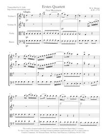 Partition , Adagio, corde quatuor No.1, Lodi Quartet, G major, Mozart, Wolfgang Amadeus