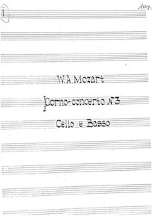 Partition violoncelles et Basses, cor Concerto, E♭ major, Mozart, Wolfgang Amadeus par Wolfgang Amadeus Mozart