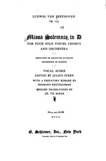 Partition Title, Preface, Contents, Missa Solemnis, Op.123, D major