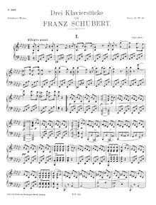 Partition complète, 3 Piano pièces D.946, Drei Klavierstücke, Schubert, Franz