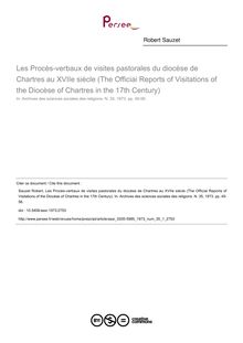 Les Procès-verbaux de visites pastorales du diocèse de Chartres au XVIIe siècle (The Officiai Reports of Visitations of the Diocèse of Chartres in the 17th Century) - article ; n°1 ; vol.35, pg 45-56