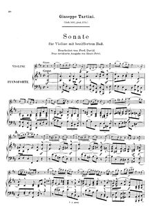 Partition complète, violon sonates, Tartini, Giuseppe