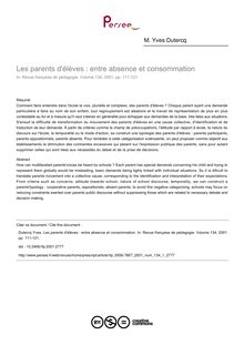 Les parents d élèves : entre absence et consommation - article ; n°1 ; vol.134, pg 111-121